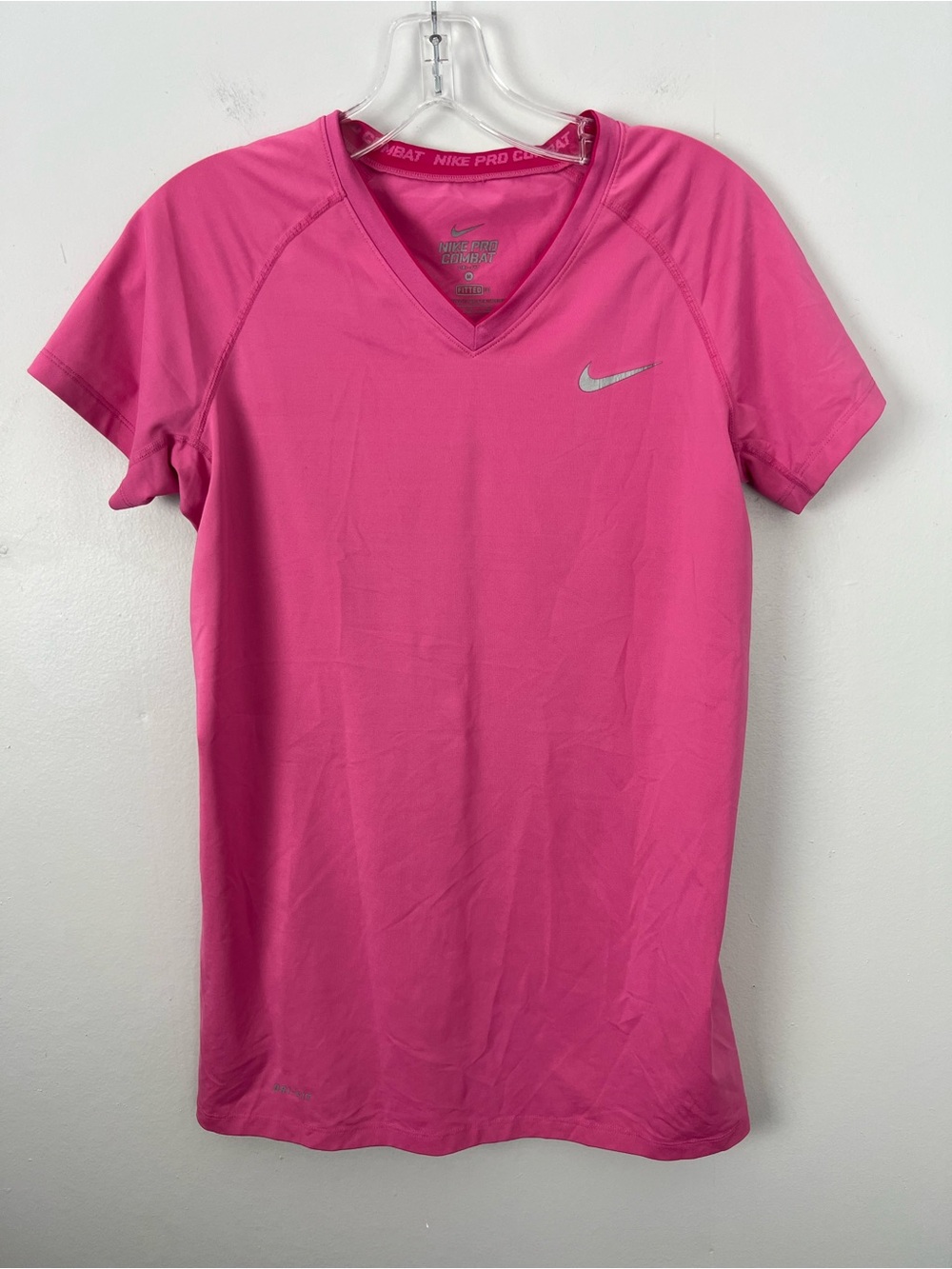 Nike Pro Combat Women’s Dri-FIT Pink V-Neck Athletic Top Fitted